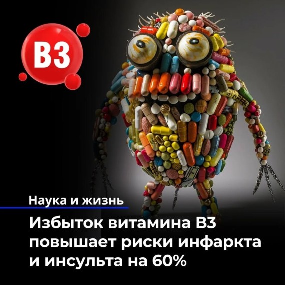 Избыток витамина B3 повышает риски инфаркта и инсульта на 60%